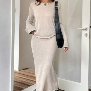 Two piece knit sweater and skirt set
